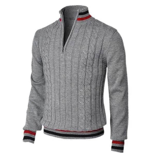 Men Pullovers Sweaters Turtleneck Zipper Thick Tops Full Sleeve Splice Simple Slim Fit Top Knit Casual Regular Autumn Winter - Buy Center
