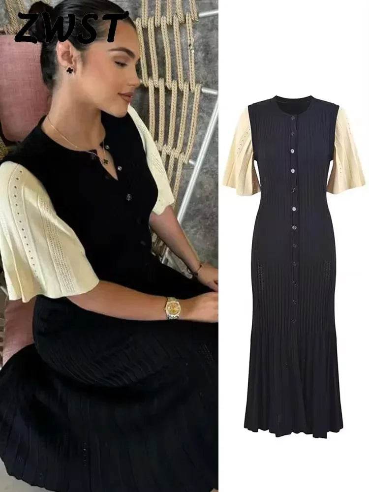 Elegant Knit Dress for Women - Spring Fashion, O-Neck, Short Sleeve - Buy Center