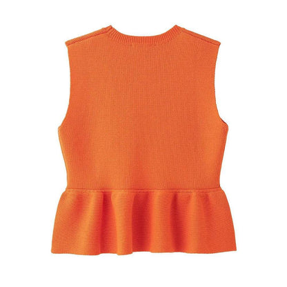INS Fashion Orange Round Neck Sleeveless Knit Sweater for Women - Buy Center