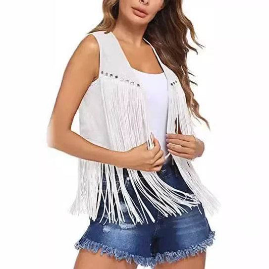 Summer Casual Chamois Leather Jacket - Multi-button Fringed Vest - Buy Center