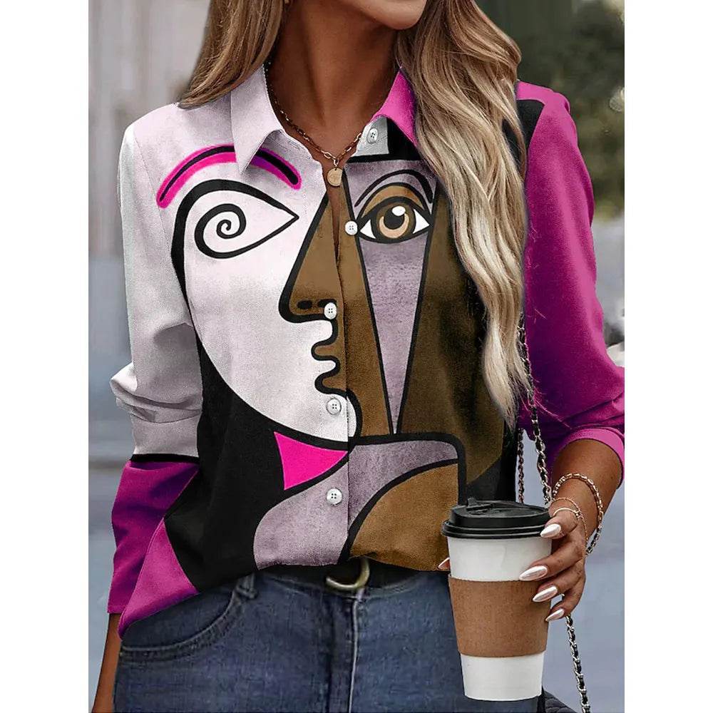 Women's 3D Flower Printed Long Sleeve Blouse - Plus Size Autumn Top - Buy Center