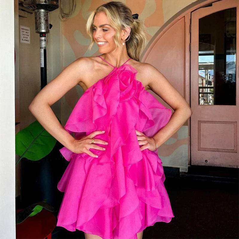 Elegant Backless Ruffled Halter Dress for Women - Luxurious Party Look - Buy Center