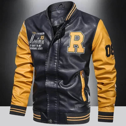 LANE JT Men's Casual PU Leather Jacket - Color Block Moto Design - Buy Center