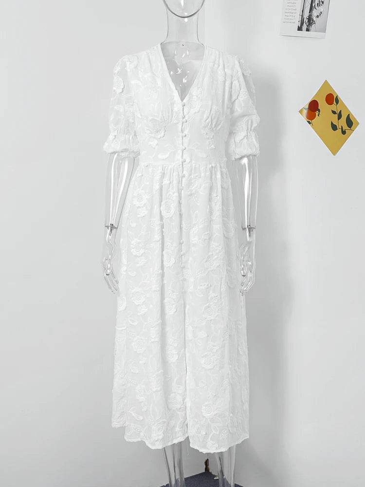 Elegant Lace Hollow Out Midi Dress - Women’s V-Neck Spring Style - Buy Center