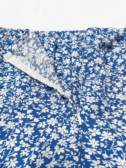 Women's Boho Floral Print Midi Dress - Puff Sleeve, Square Neck - Buy Center