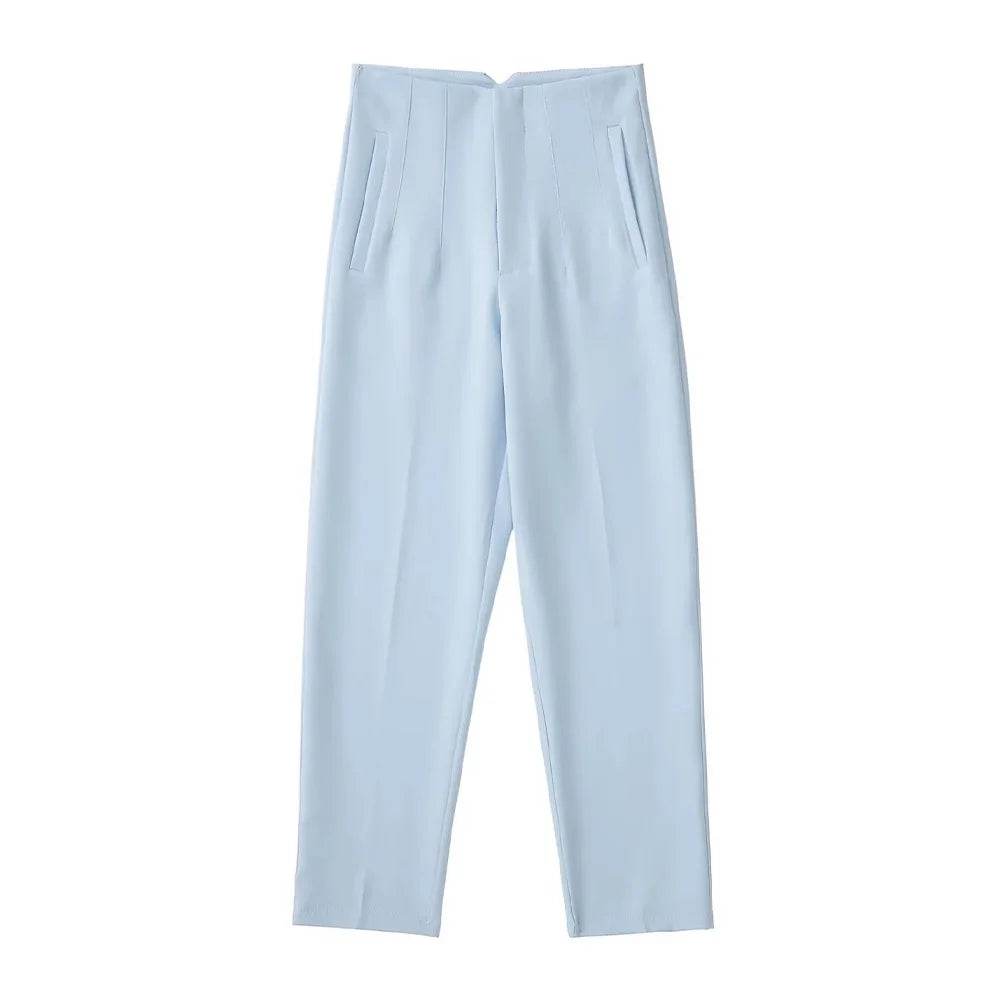 TRZA High Waist Solid Pants - Casual Ankle Trousers with Pockets - Buy Center