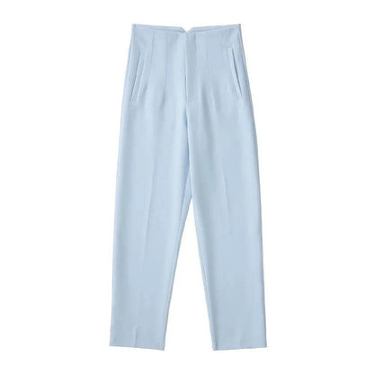 TRZA High Waist Solid Pants - Casual Ankle Trousers with Pockets - Buy Center