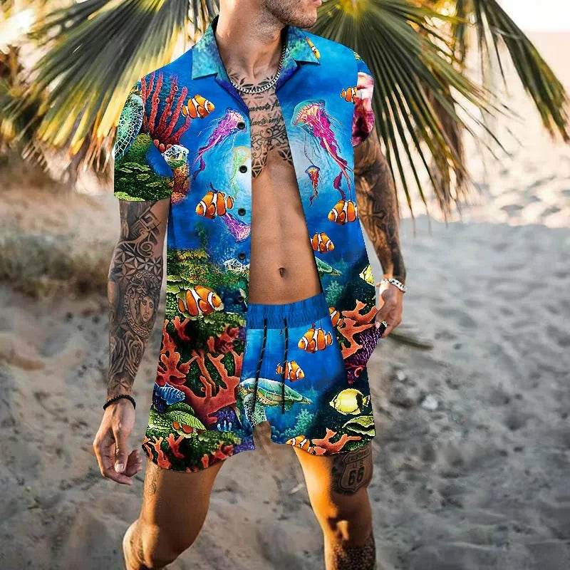 Hawaiian Men’s Cardigan 2-Piece Set - Summer Short Sleeve & Shorts - Buy Center