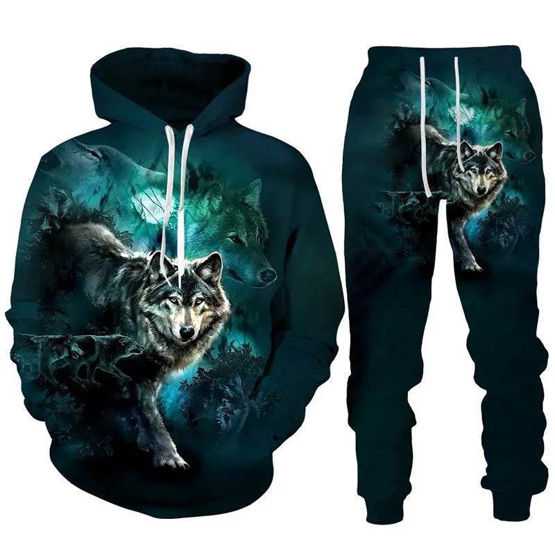 Cool Forest Wolf 3D Printed Hoodie & Pants Set - Casual Hip Hop Style - Buy Center