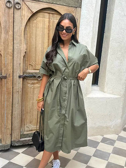 Summer Casual Lapel Dress - Elegant Short Sleeved Women's A-Line - Buy Center
