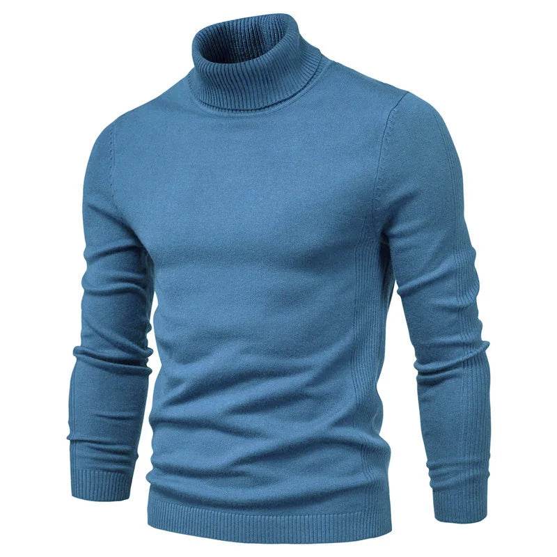 Men's Solid Color Pullover Sweater - High Neck Casual Knitwear - Buy Center