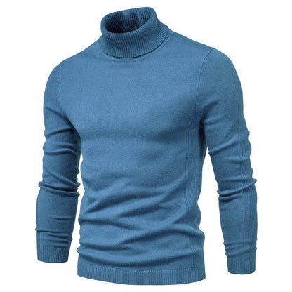 Men's Solid Color Pullover Sweater - High Neck Casual Knitwear - Buy Center