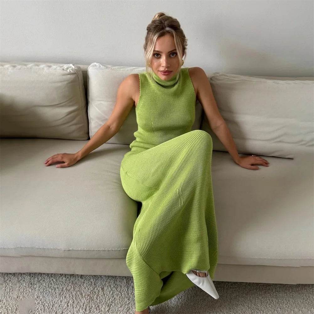 Zekye 2024 Women's Turtleneck Knitted One-Piece Sleeveless Set - Buy Center