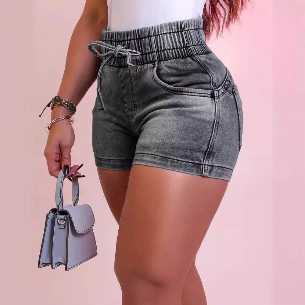 Kalenmos Women's Mid Waist Denim Shorts - Slim Fit with Pockets - Buy Center