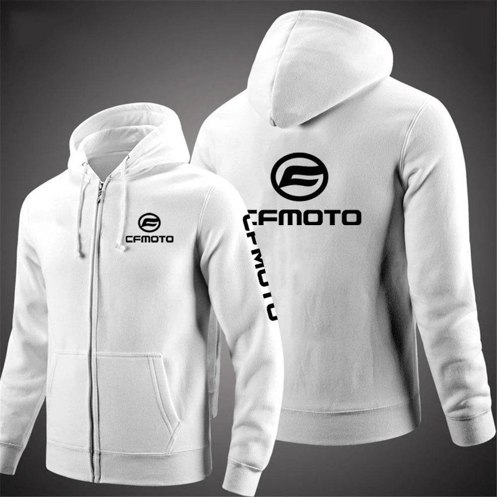 2024 Cfmoto Logo Print Hoodies - Men's Solid Color Zip-Up Jacket - Buy Center