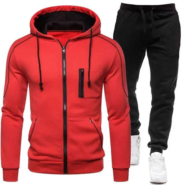 QIWN 2024 Men's Double Zipper Jacket & Hoodie Tracksuit Set - Buy Center
