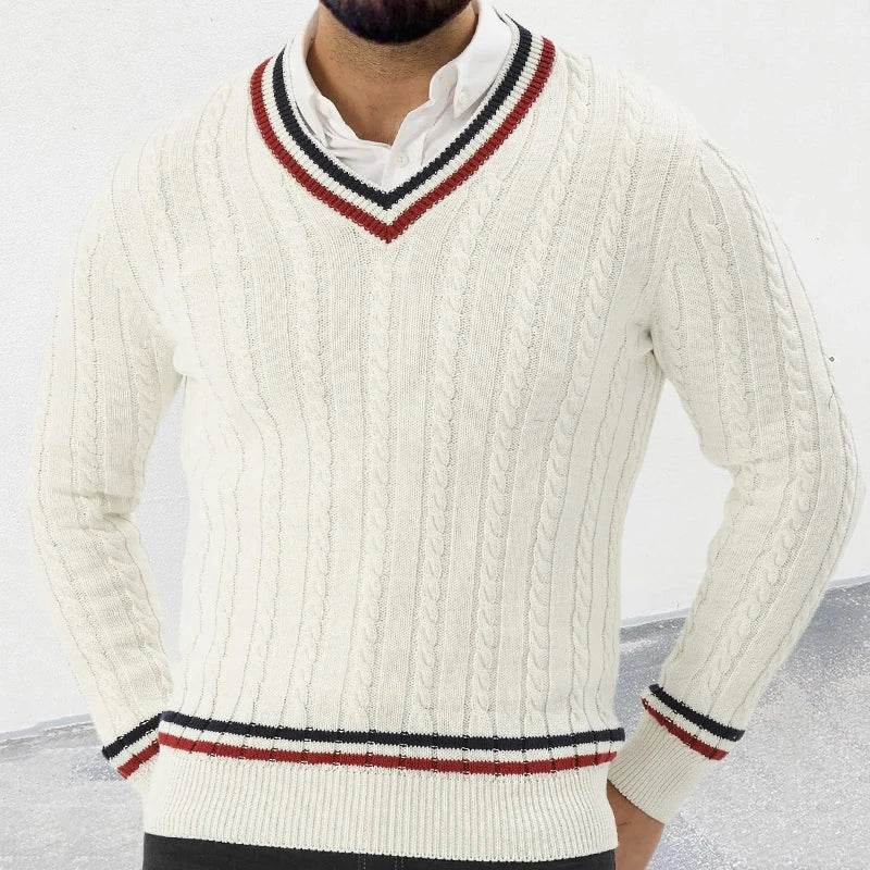 2024 Autumn Fashionable Sweater Mens Long Sleeve V Neck Striped Knit Jumpers Men Casual Slim Knitting Pullover Tops Streetwear - Buy Center