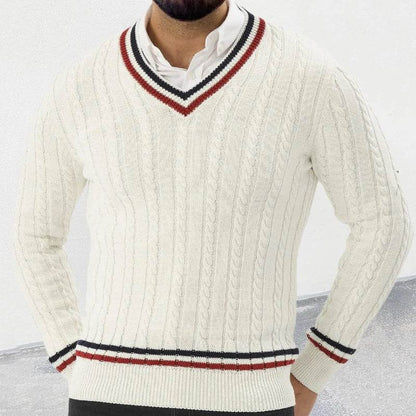 2024 Autumn Fashionable Sweater Mens Long Sleeve V Neck Striped Knit Jumpers Men Casual Slim Knitting Pullover Tops Streetwear - Buy Center