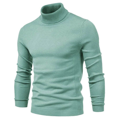 Men's Solid Color Pullover Sweater - High Neck Casual Knitwear - Buy Center