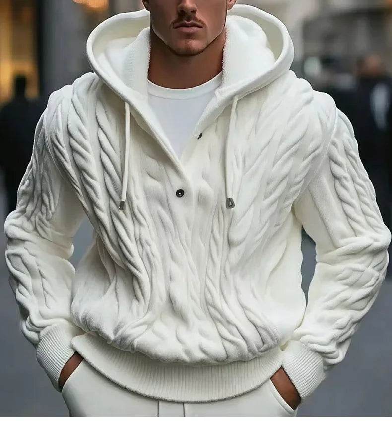 Men Sweatshirts Pullovers Sweaters Solid Casual Loose Splice Hooded Knitted Drawstring Regular Thick Warm Tops Autumn Winter - Buy Center