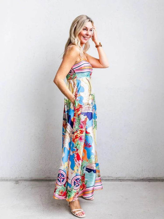 GPBD Women's Elegant A-line Vacation Dress - Printed High Waist Style - Buy Center