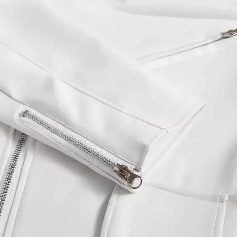 Men's White Faux Leather Jacket - Casual Long Sleeve Turn-down Collar - Buy Center