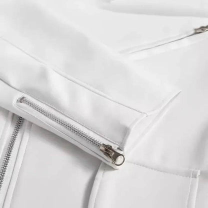 Men's White Faux Leather Jacket - Casual Long Sleeve Turn-down Collar - Buy Center