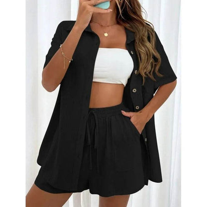 LCSKERA Black Short Sleeve Shirt & Shorts Set - Casual Summer Outfit - Buy Center