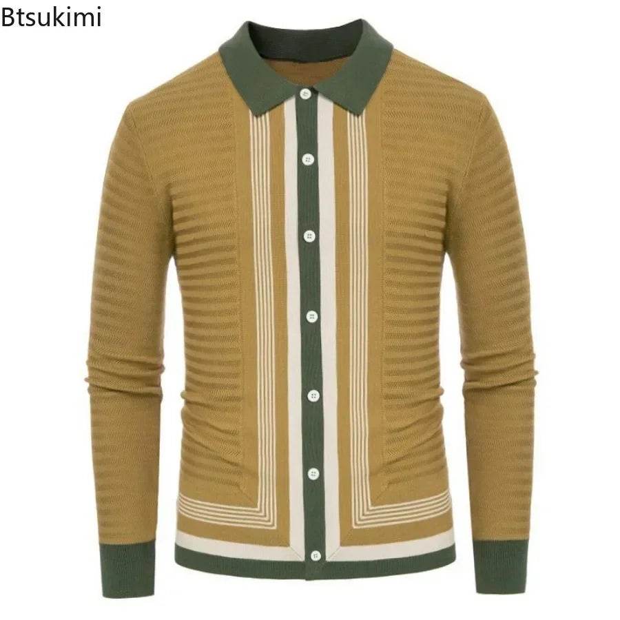 Btsukimi Men's Long Sleeve Knitted Cardigan - Stylish Striped Knitwear - Buy Center