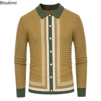 Btsukimi Men's Long Sleeve Knitted Cardigan - Stylish Striped Knitwear - Buy Center