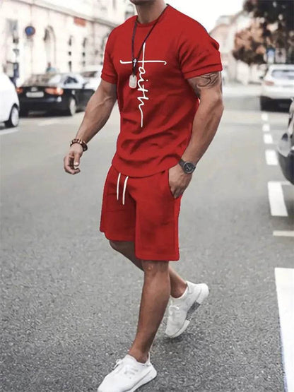 Men's Casual T-Shirt and Shorts Set - Short Sleeve Beach Style - Buy Center