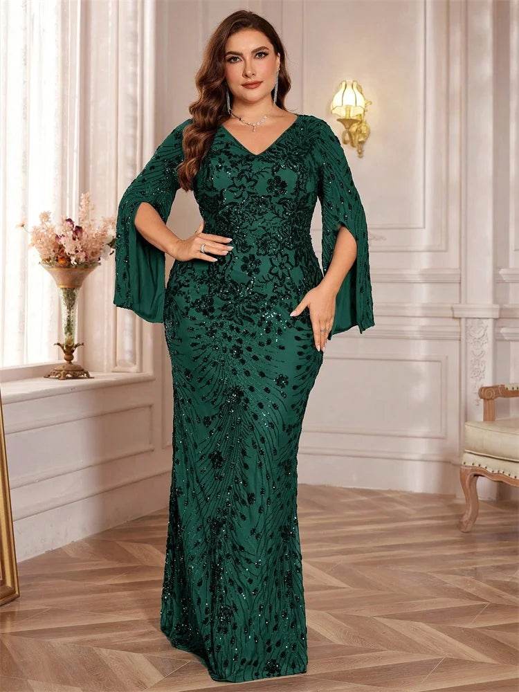 Lucy in Love Plus Size Gold Evening Dress - Long Sleeve Mermaid Gown - Buy Center