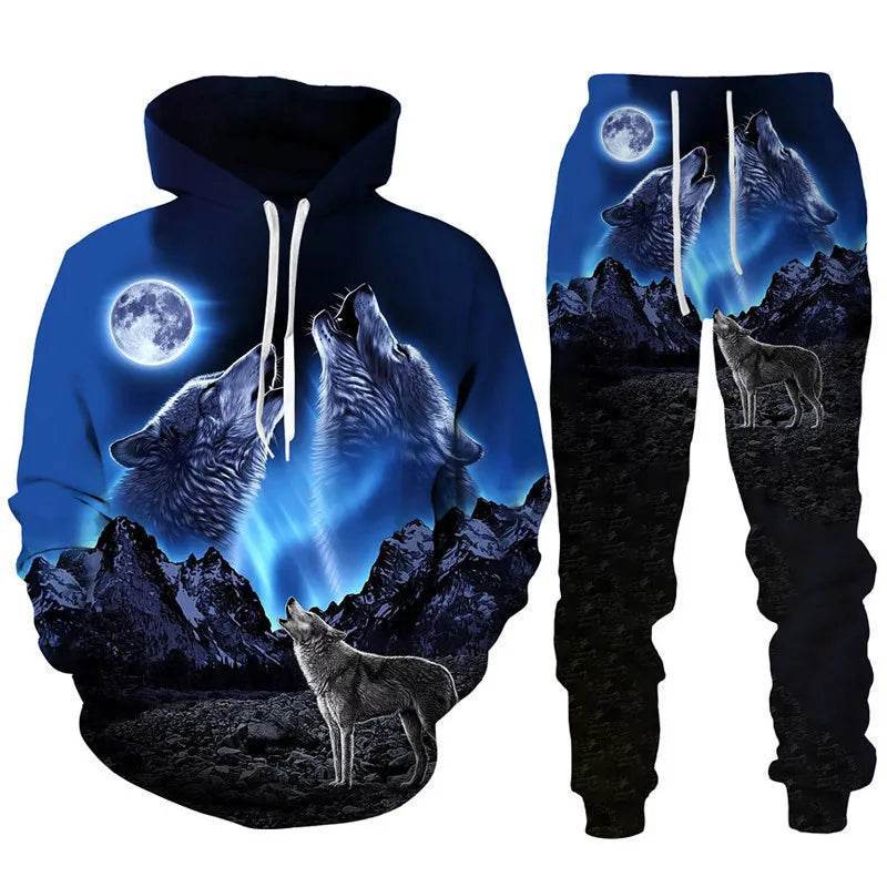 Cool Forest Wolf 3D Printed Hoodie & Pants Set - Casual Hip Hop Style - Buy Center