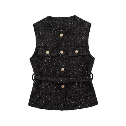 TRAF Women's Sequin Sleeveless Vest - Vintage Button Outerwear - Buy Center