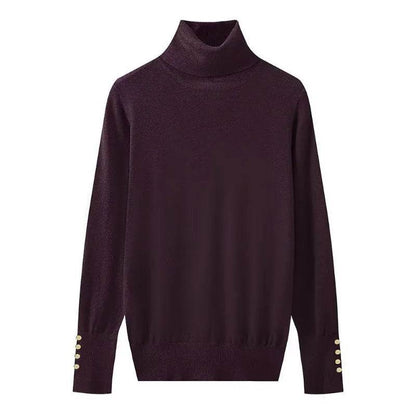 Women's Cropped Turtleneck Sweater with Buttons - Casual Knit Pullover - Buy Center