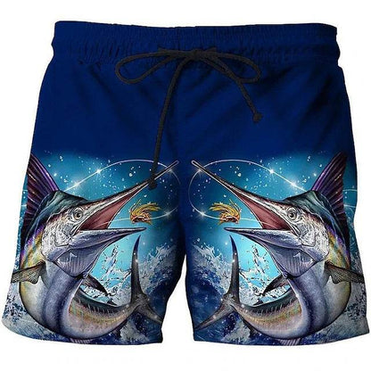 Men's Vintage 3D Fishing Print Swim Trunks - Quick Dry Beach Shorts - Buy Center
