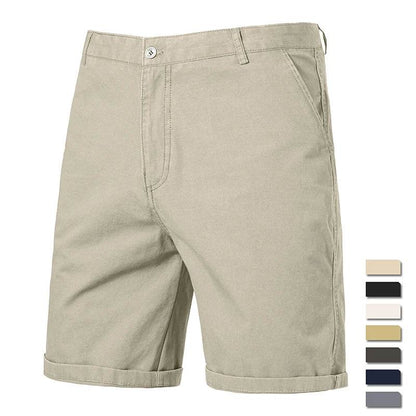 GQXAON Men's Solid Color Cotton Knee Shorts - Casual Bermuda Style - Buy Center