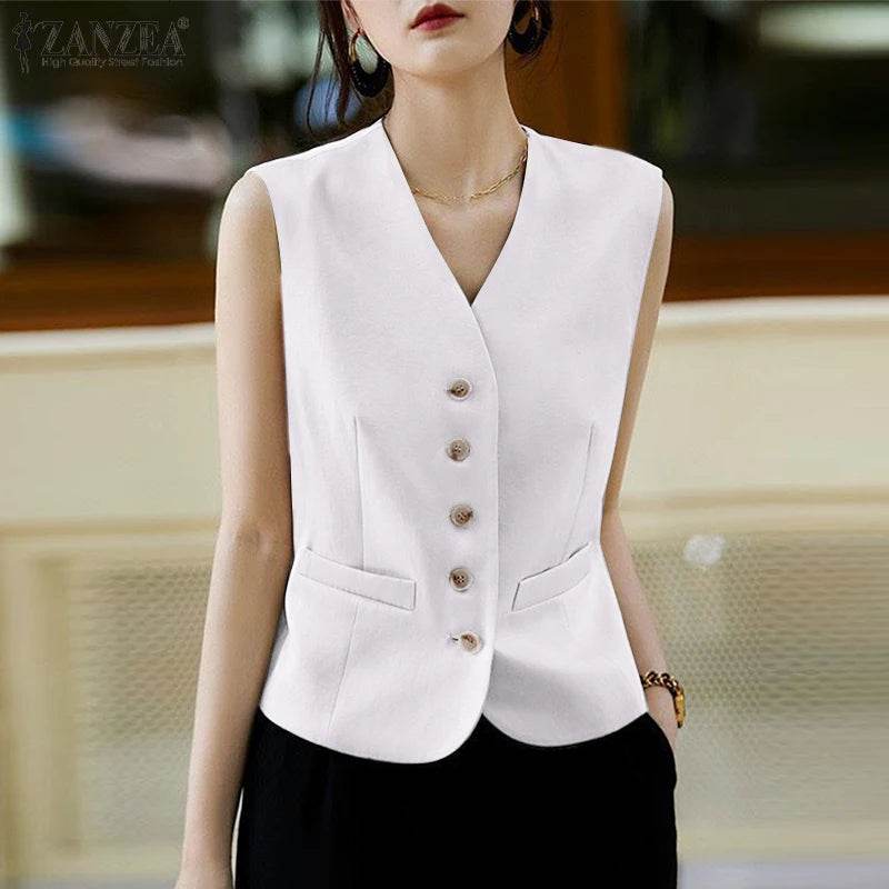 ZANZEA Women’s V-Neck Sleeveless Office Vest - Summer Fashion 2024 - Buy Center