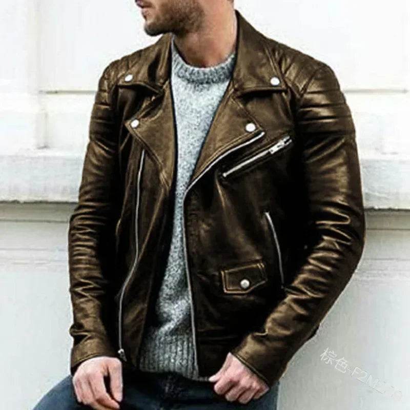 CPSYMYM Men's Faux Leather Jacket - Stylish Zippered Punk Coat - Buy Center