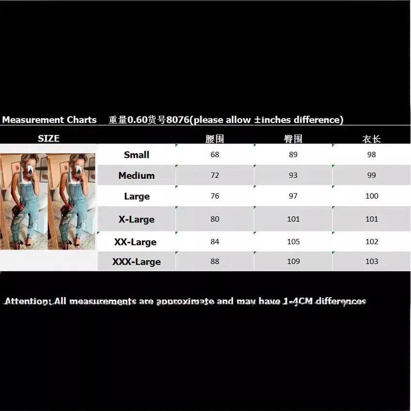 WQAFVG Women's Hole Patched Elastic Jeans Overalls - Casual Fit - Buy Center