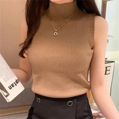 Women's Sleeveless Turtleneck Vest - Slim Fit Summer Top in Green - Buy Center