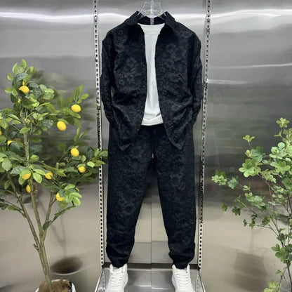 Trendy 3D Jacquard Shirt Jacket & Pants Set for Men - Casual Sports Suit - Buy Center