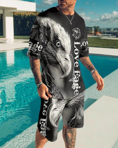 Men's Summer 3D Printed Tracksuit Set - Casual Eagle Design - Buy Center