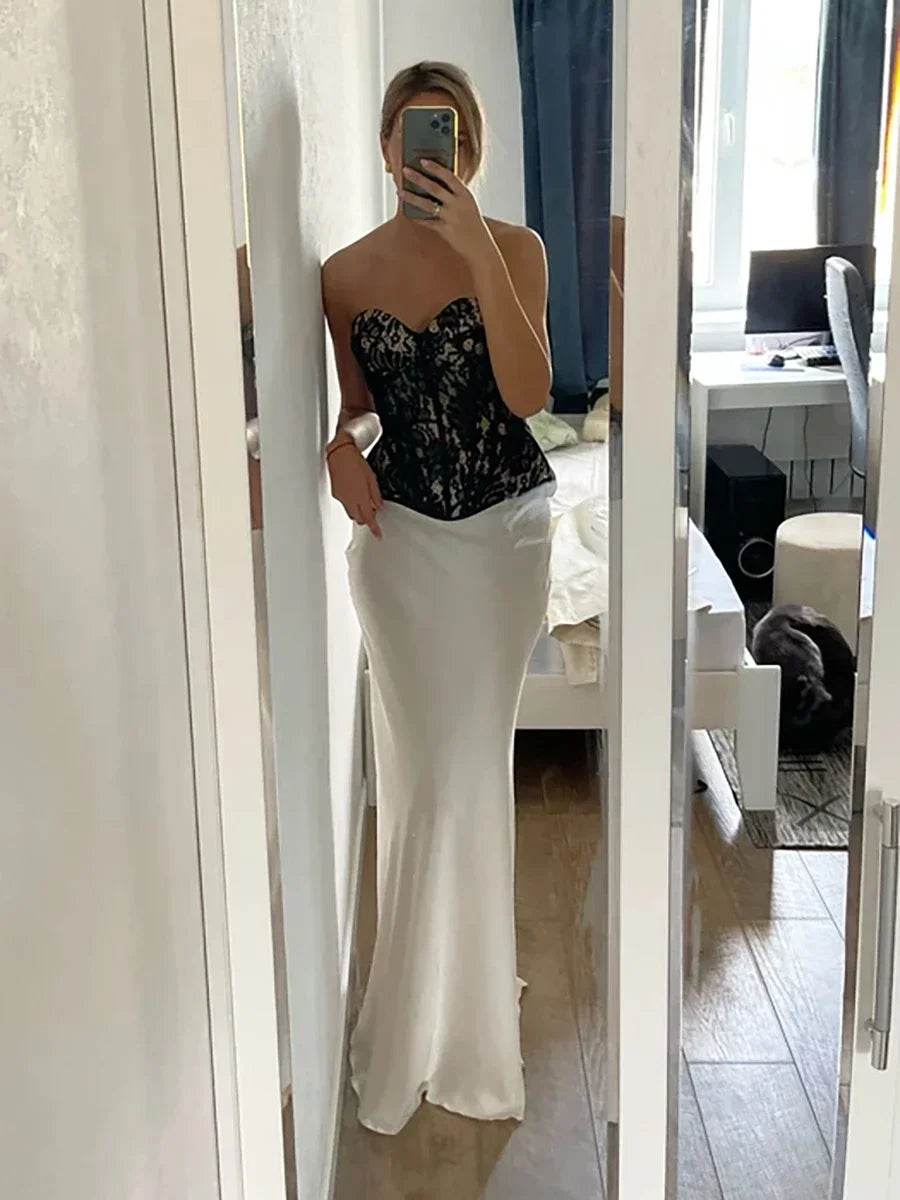 Bornladies Women's Casual Satin Maxi Skirt - High Waist Fishtail Style - Buy Center