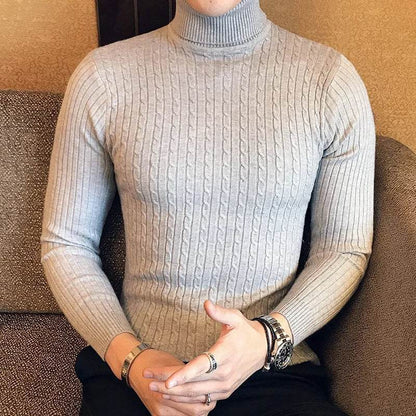 2025 Korean Slim Solid Color Turtleneck Sweater Mens Winter Long Sleeve Warm Knit Sweater Classic Solid Casual Bottoming Shirt - Buy Center