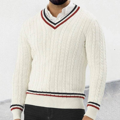 2024 Autumn Fashionable Sweater Mens Long Sleeve V Neck Striped Knit Jumpers Men Casual Slim Knitting Pullover Tops Streetwear - Buy Center