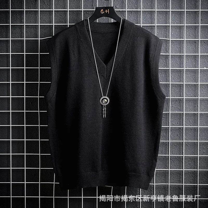 Casual Men's White Sweater Vest - Loose Solid Color Knit Waistcoat - Buy Center