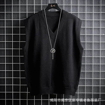Casual Men's White Sweater Vest - Loose Solid Color Knit Waistcoat - Buy Center