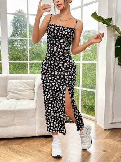 Elegant Strapless Maxi Dress - Daisy Leopard Print for Spring - Buy Center