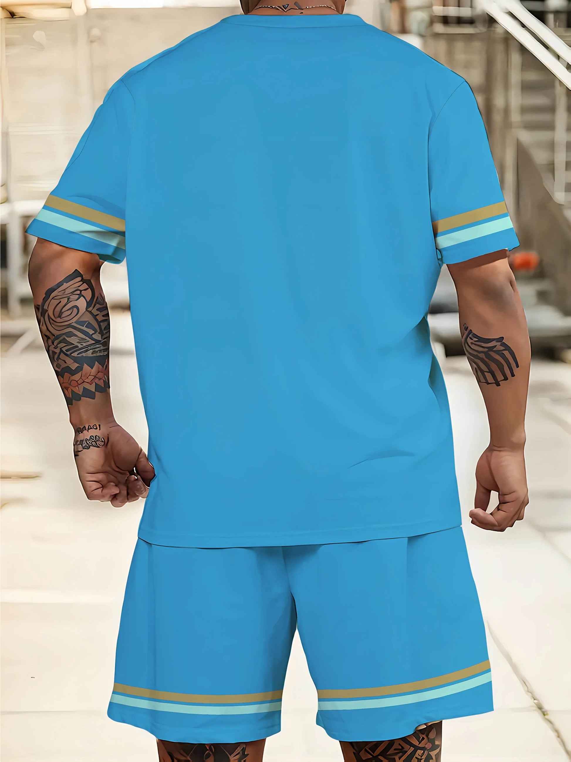 Men's Summer Sports Suit - Breathable Round Neck Short Sleeve Set - Buy Center